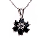 Tiny Black and Clear Cubic Zirconia Flower Pendant